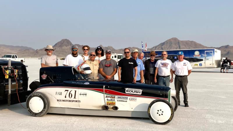 Bib Sirna and crew with Ford Modal A roadster at Bonneville