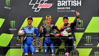 British MotoGP: after ten years of trying Italian underdog Aprilia scores its first MotoGP podium