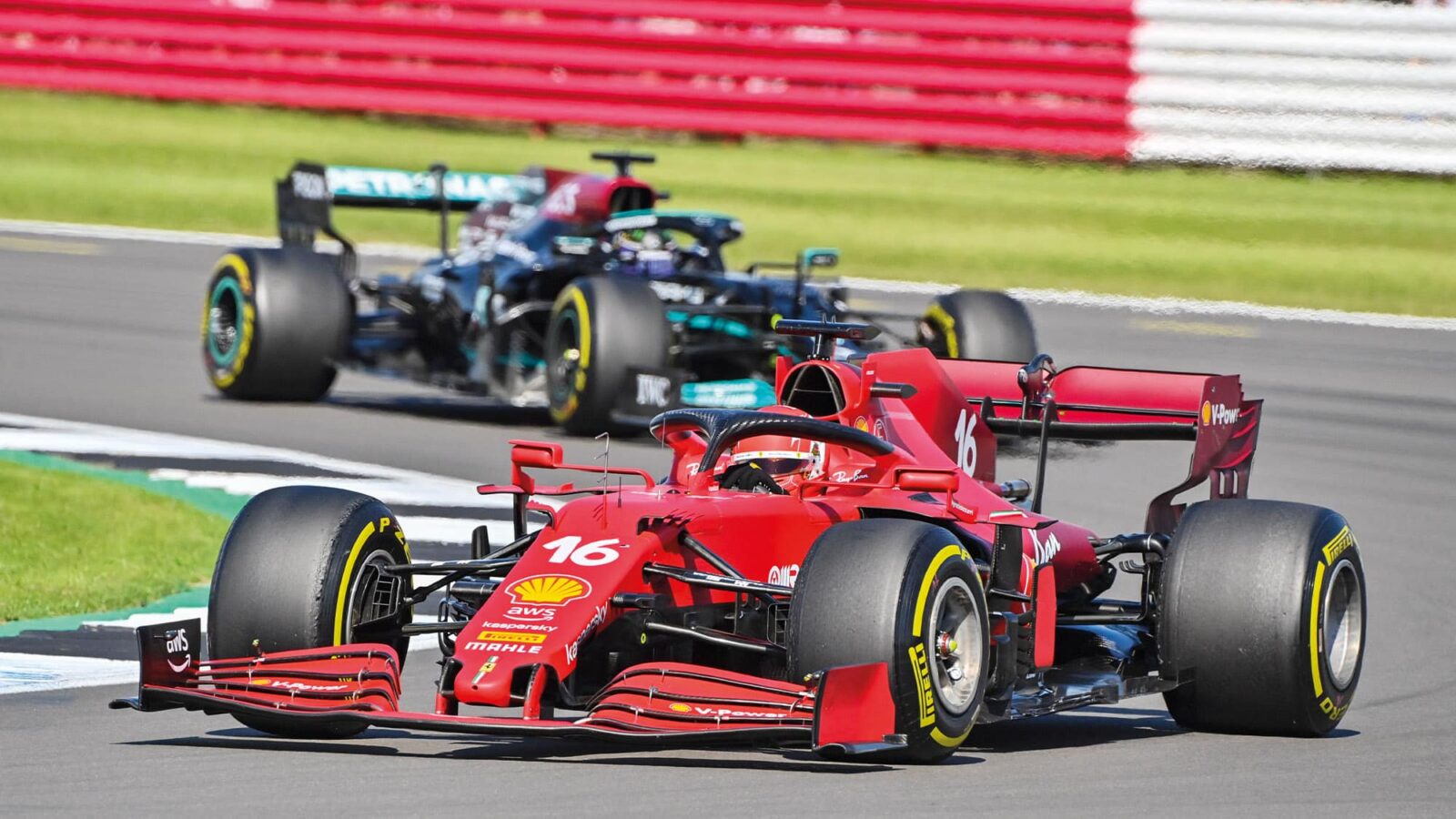 Charles Leclerc ahead of Lewis Hamilton at the 2021 British Grand Prix