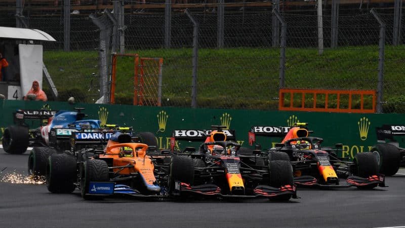 First corner crash at the 2021 Hungarian Grand Prix