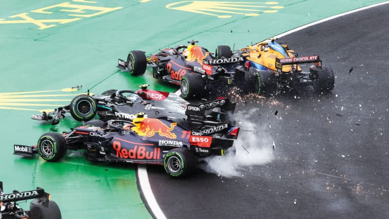First corner crash at the start of the 2021 Hungarian Grand Prix