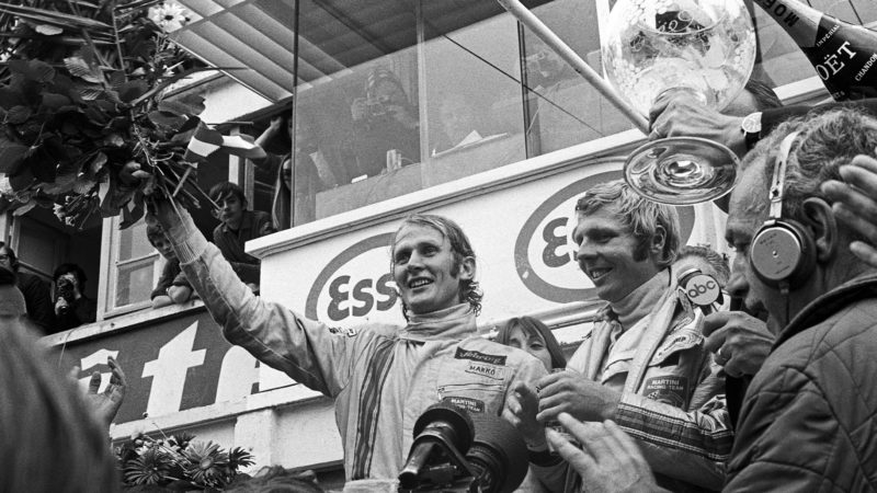 Helmu Marko and Gijs van Lennep after winning Le Mans in 1971