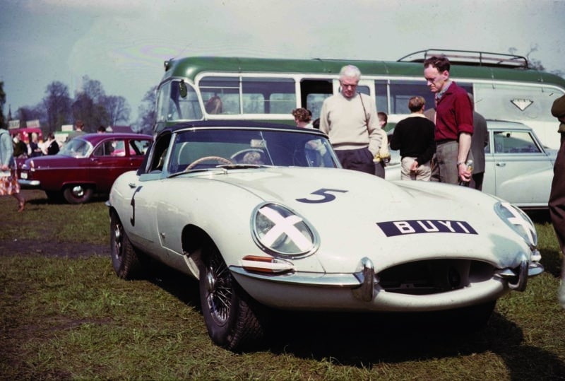 Jaguar E-type driven by Roy Salvadori at Oulton Park in 1961