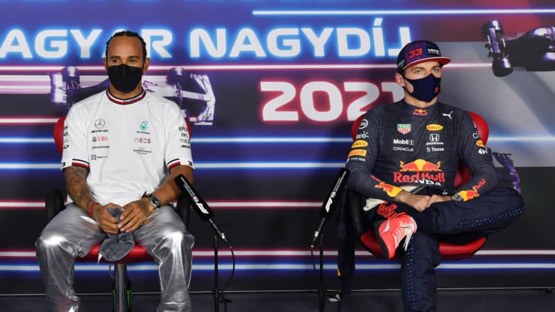 Lewis Hamilton, Max Verstappen 2021 Hungarian GP