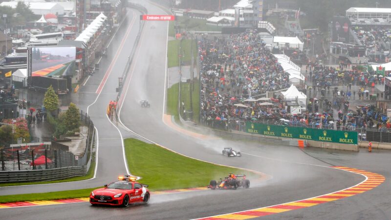 Safety car goes through Eau Rouge at the 2021 Belgian Grand Prix