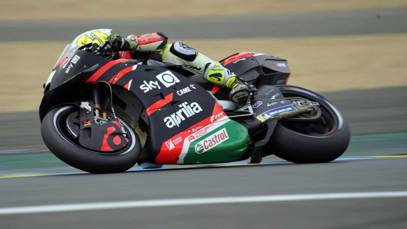 Aprilia MotoGP bike with wheel covers