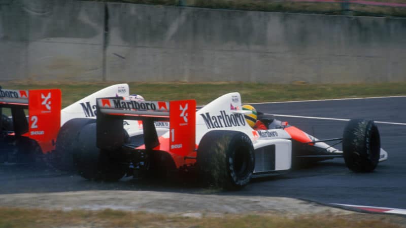 Ayrton Senna and Alain Prost crash at the 1989 Japanese Grand Prix