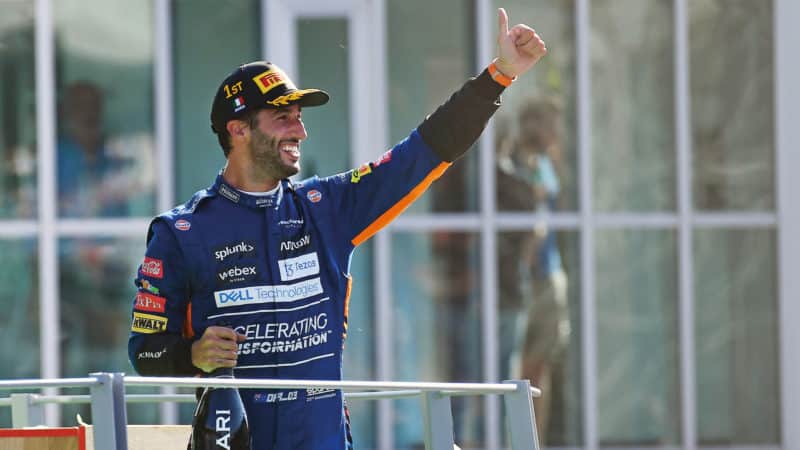 Daniel Ricciardo celebrates 2021 Italian Grand Prix win