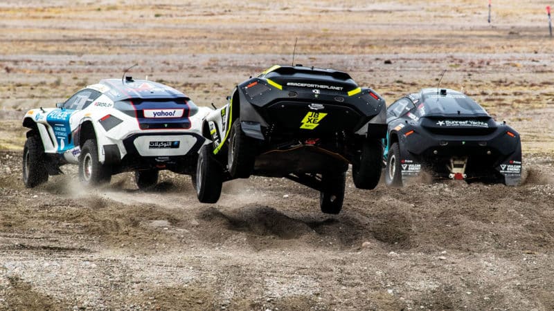 Extreme E cars battle in Arctic X Prix