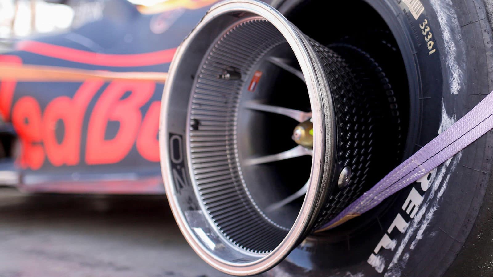 Finned wheel rim of Max Verstappen's Red Bull
