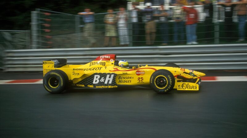 Giancarlo Fisichella on his way to pole position at the 1997 Belgian Grand Prix