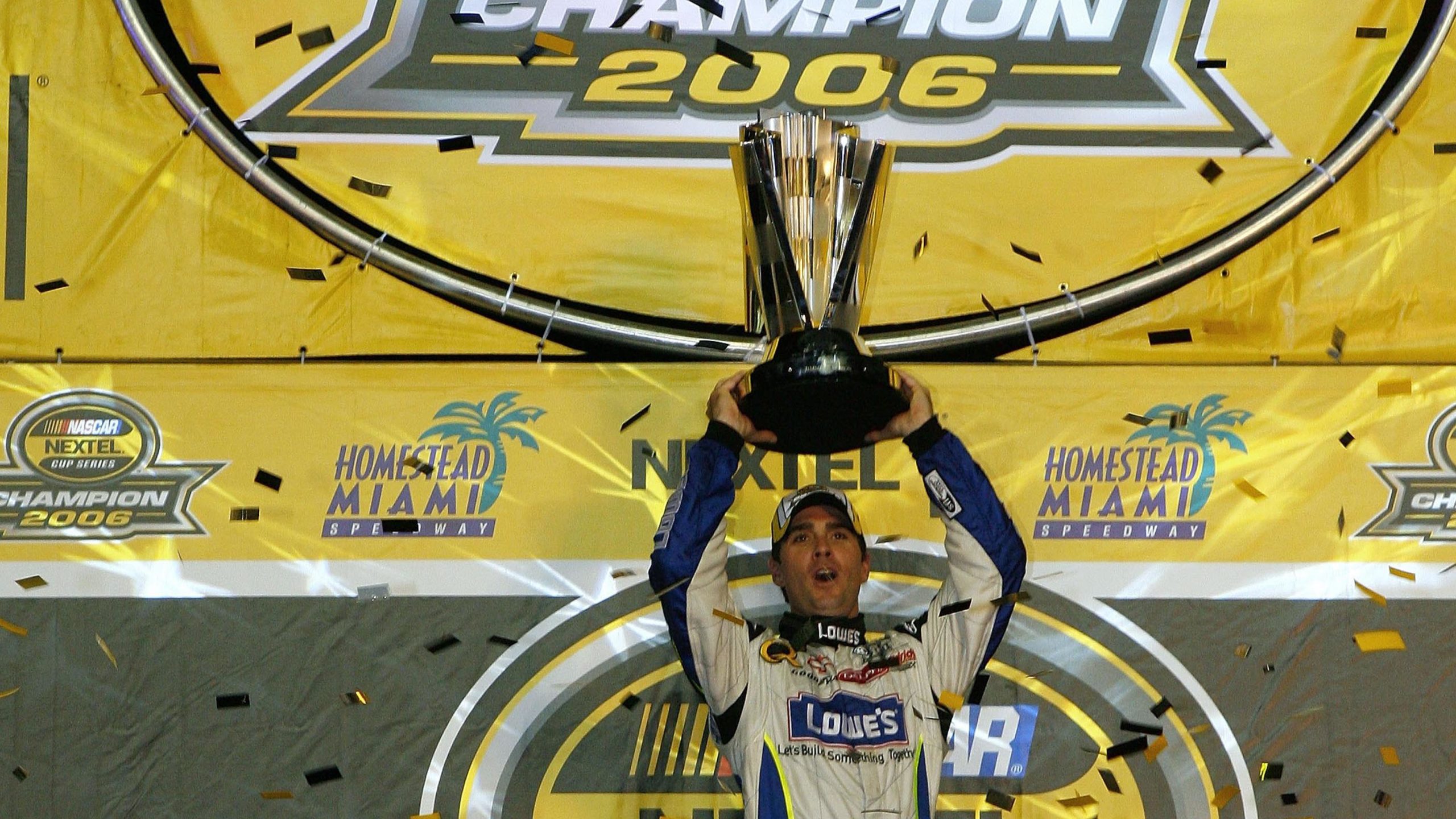 Jimmie Johnson celebrates winning the 2006 NASCAR championship