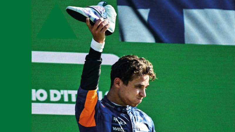 Lando Norris Monza podium with shoe