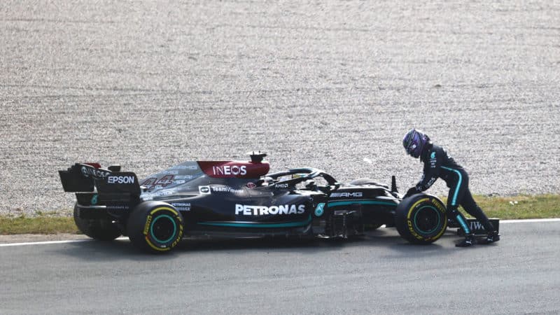 Lewis Hamilton stops on track at Zandvoort