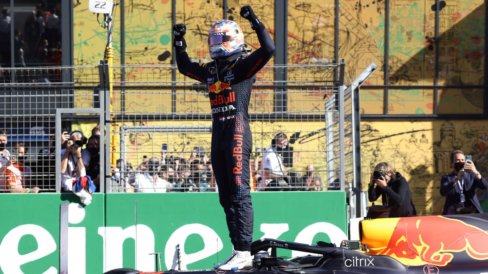 Max Verstappen celebrates winning 2021 Dutch GP