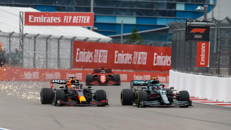 Max Verstappen fights with Sebastian Vettel in the 2021 Russian Grand Prix