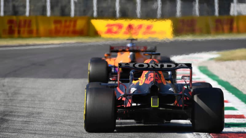 Max Verstappen follows McLaren of Daniel ricciardo at Monza