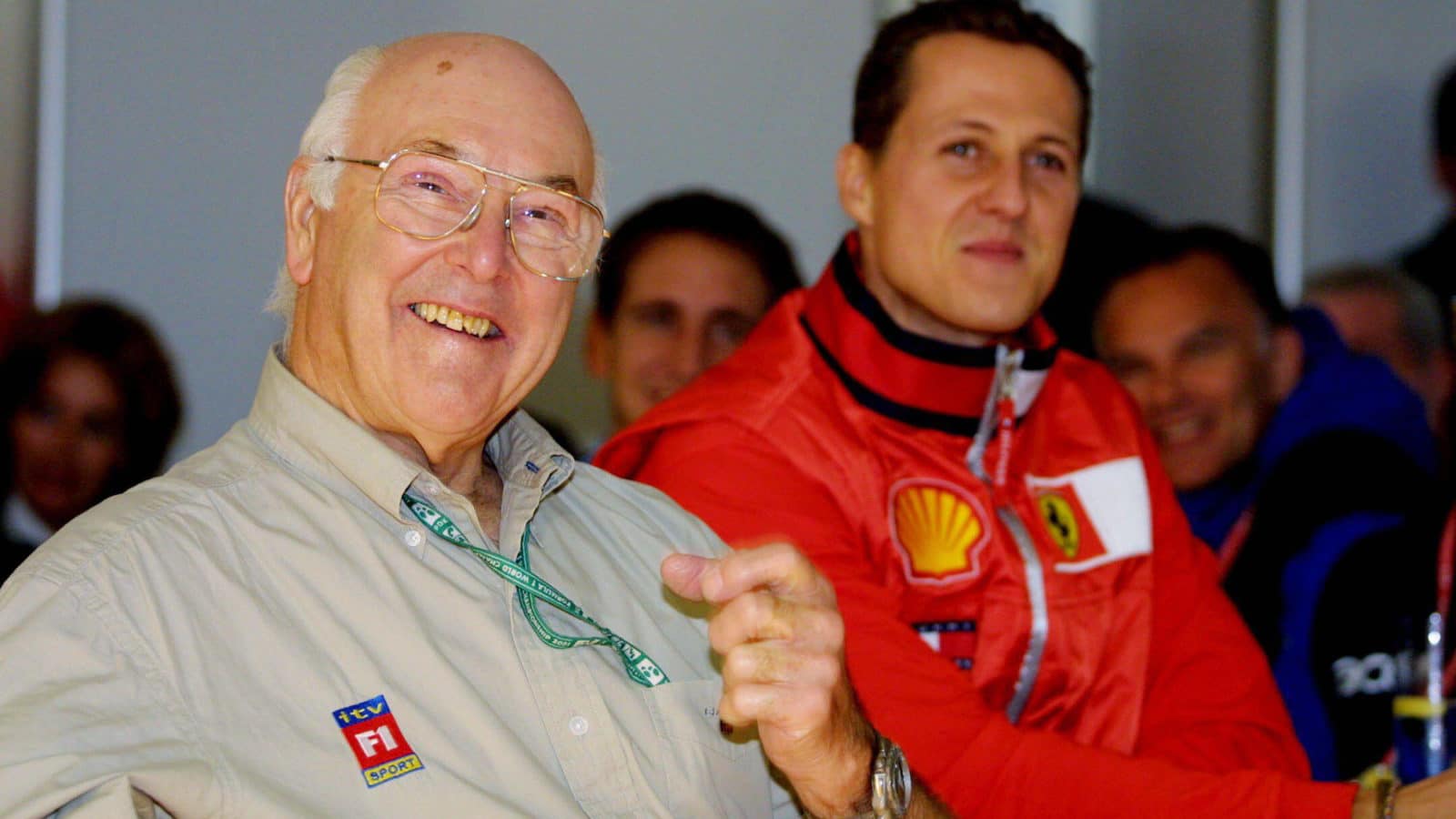 Michael Schumacher with Murray Walker at the 2001 US Grand Prix