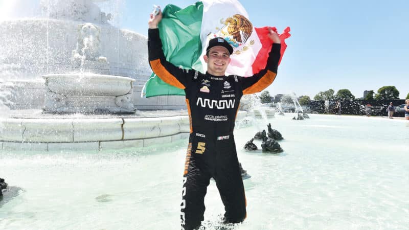 Pato O Ward celebrates IndyCar victory