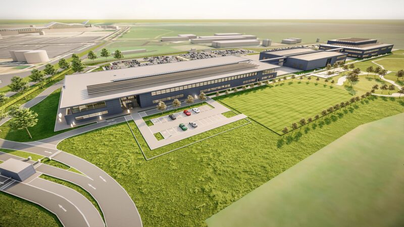 Rendered image of new Aston Martin F1 factory