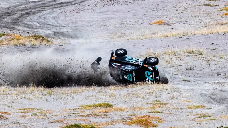 Team Rosberg RXR car rolls over in Extreme E Arctic X Prix