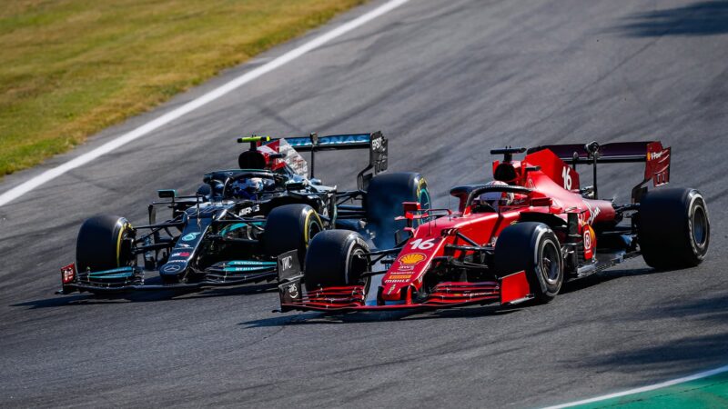 Valtteri Bottas and Charles Leclerc battle in the 2021 Italioan Grand Prix