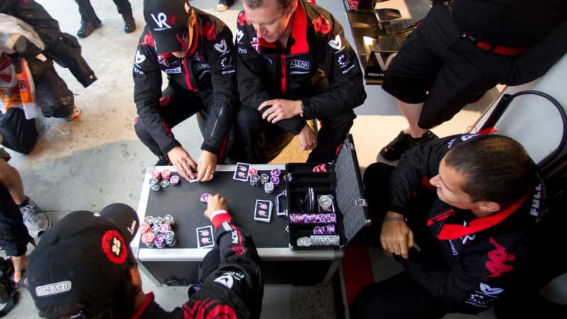 Virgin racing drivers play poker at the 2010 Japanese Grand Prix