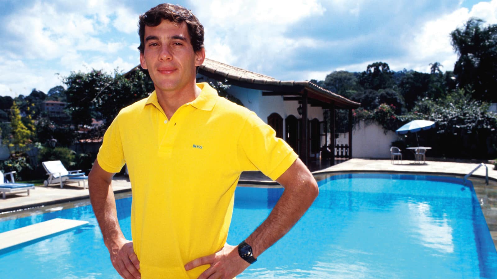Ayrton Senna pictured at home swimming pool