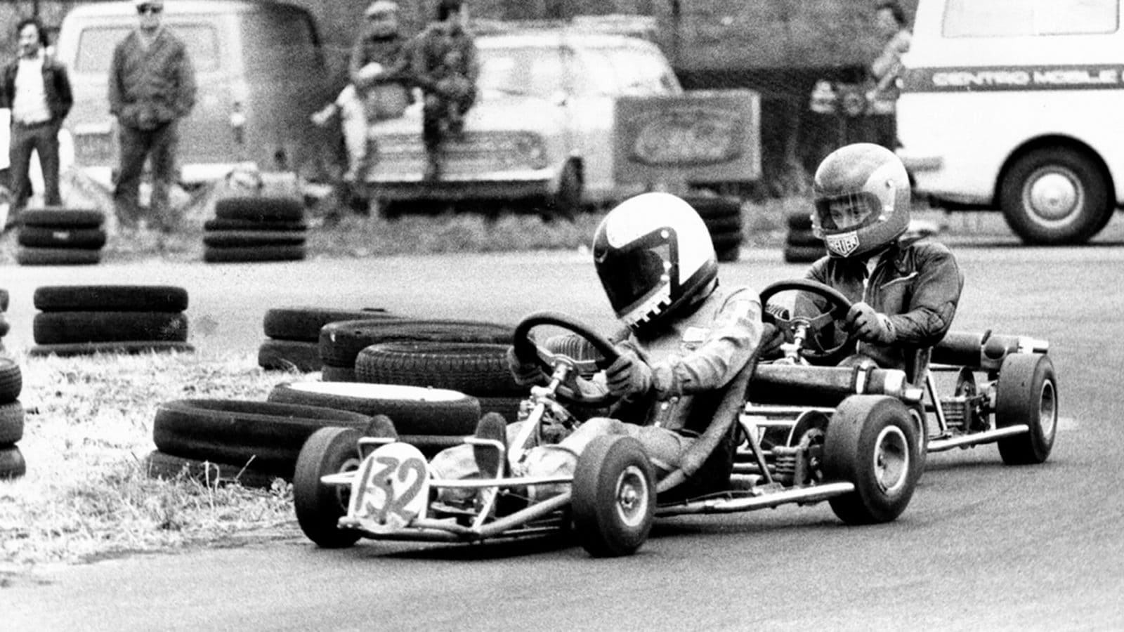 Emanuele Pirro leads Andrea de Angelis in a 1976 kart race