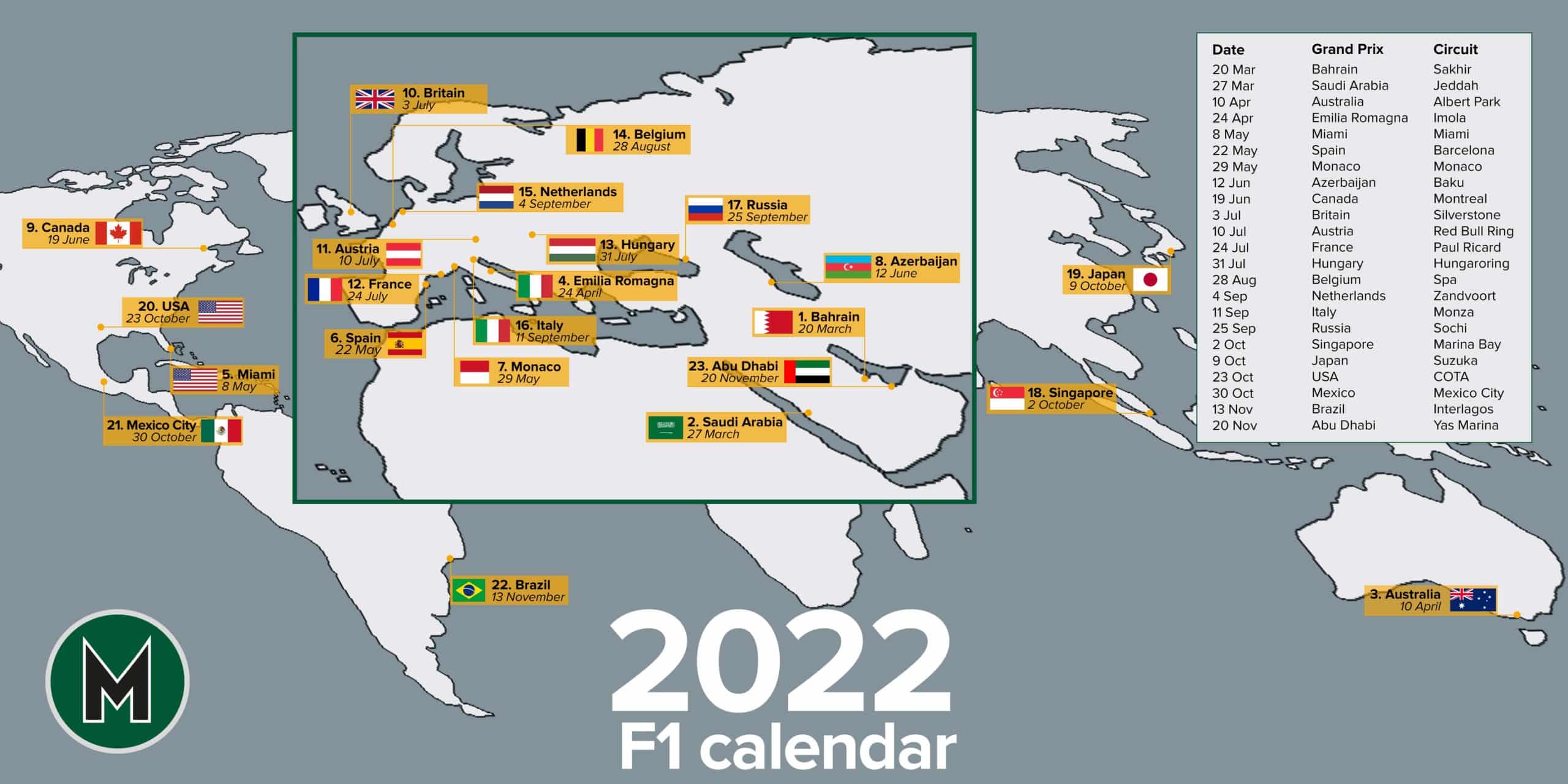 F1 2022 calendar