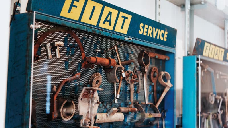 Fiat service display with rusty tools