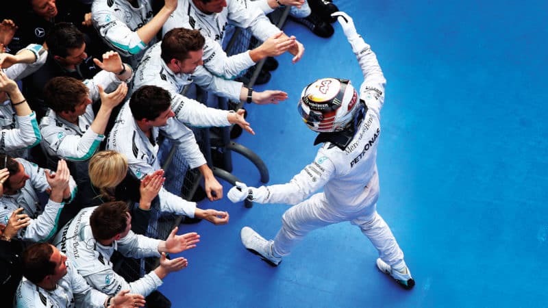 Lewis Hamilton celebrates victory in the 2014 Chinese Grand Prix
