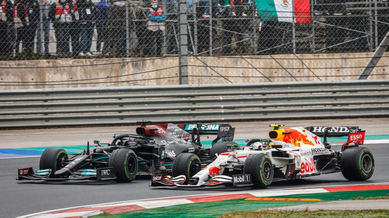 Lewis Hamilton fights with Sergio Perez at the 2021 Turkish Grand Prix