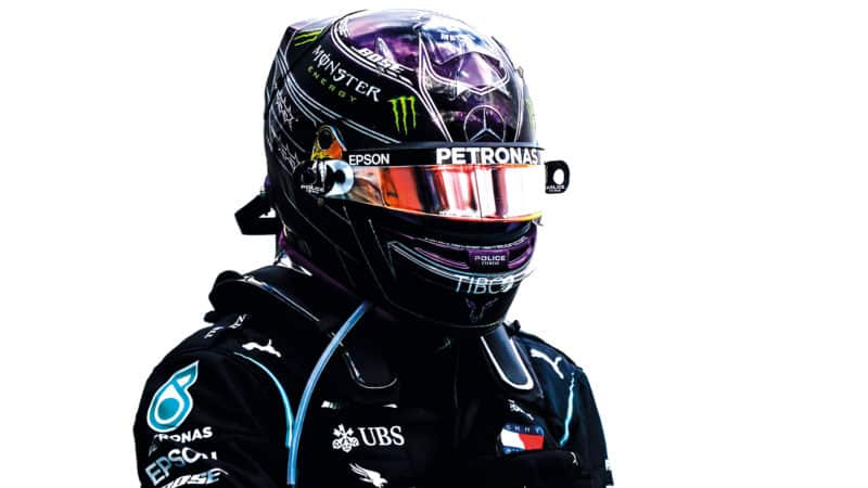 Lewis Hamilton with helmet on