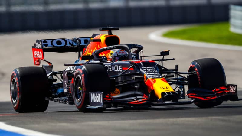 Max Verstappen with Red Bull high downforce rear wing in 2021