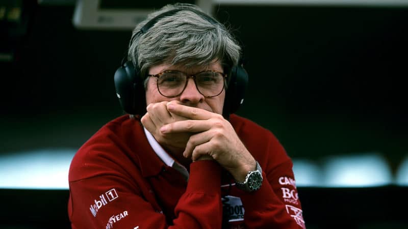 Steve Nichols, Grand Prix of San Marino, Autodromo Enzo e Dino Ferrari, Imola, 05 May 1996. Steve Nichols, ace engineer and car designer who designed some of the most successful McLaren Formula One cars, including the McLaren-Honda MPA/4 driven by Ayrton Senan and Alain Prost, which dominated the 1988 season with 15 race victories from 16 races. (Photo by Paul-Henri Cahier/Getty Images)