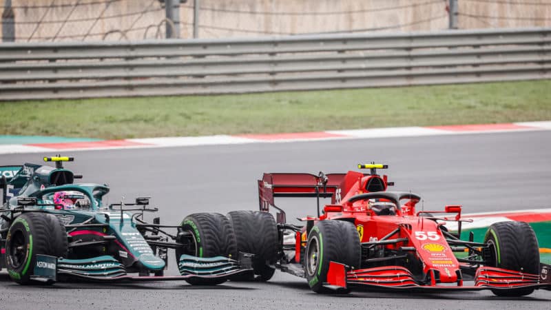Sebastian Vettel and Carlos Sainz collide at the 2021 Turkish Grand Prix