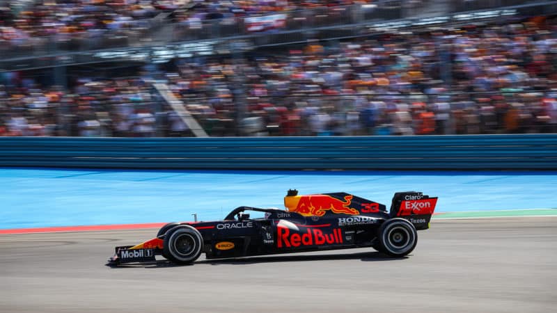 Side of view of Max Verstappen Red Bull at the 2021 US Grand Prix