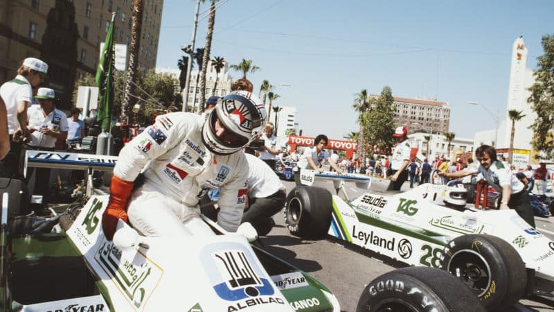 Alan Jones and Carlos Reutemann with their Williams at Long Beach
