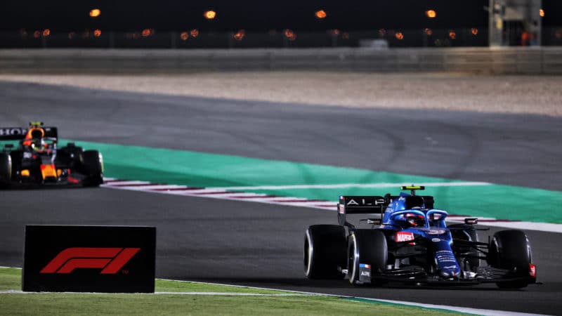 Esteban Ocon ahead of Sergio Perez in the 2021 Qatar Grand Prix