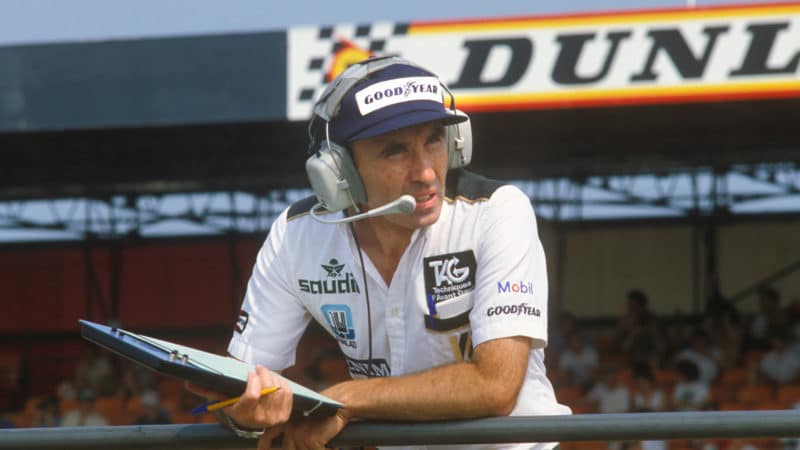Frank WIlliams on the pitwall at Silverstone in 1983