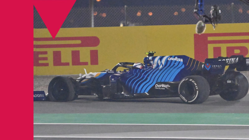 LATIFI Nicholas (can), Williams Racing F1 FW43B, action puncture during the Formula 1 Ooredoo Qatar Grand Prix 2021, 20th round of the 2021 FIA Formula One World Championship from November 19 to 21, 2021 on the Losail International Circuit, in Lusail, Qatar - Photo DPPI