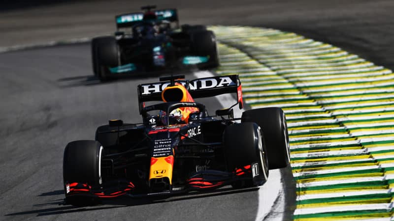 Lewis Hamilton follows Max Verstappen at the 2021 Brazilian Grand Prix