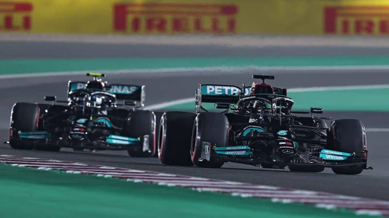 Mercedes cars at Losail in the 2021 Qatar Grand Prix