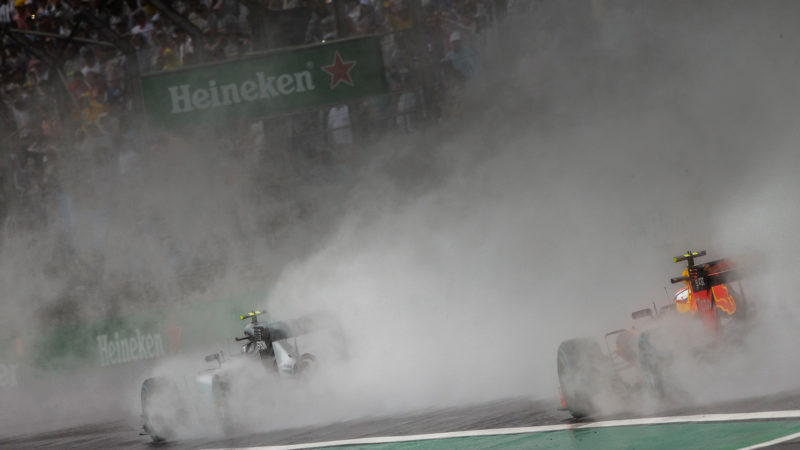 Mercedes and Red Bull in spray at Interlagos