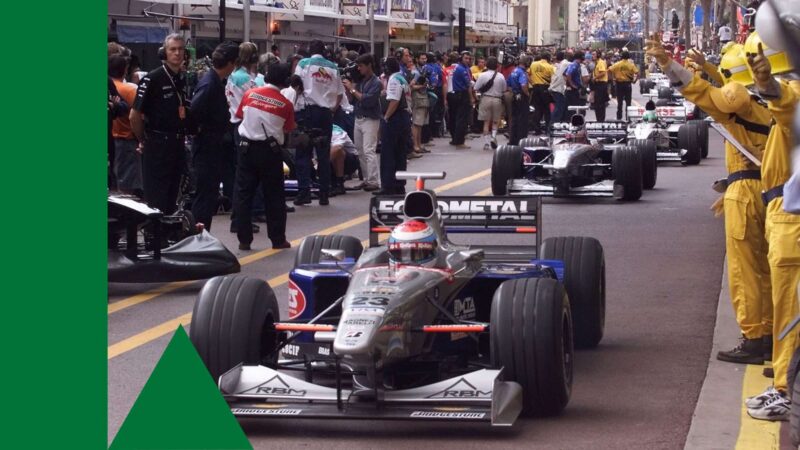 MONACO, MONACO: Minardi-Ford driver Esteban Tuero of Argentina drives his car on the pitlane, 21 May in the pits during the first free practice session of the 56th formula one Grand Prix of Monaco scheduled 24 May. (ELECTRONIC IMAGE) (Photo credit should read ERIC CABANIS/AFP via Getty Images)