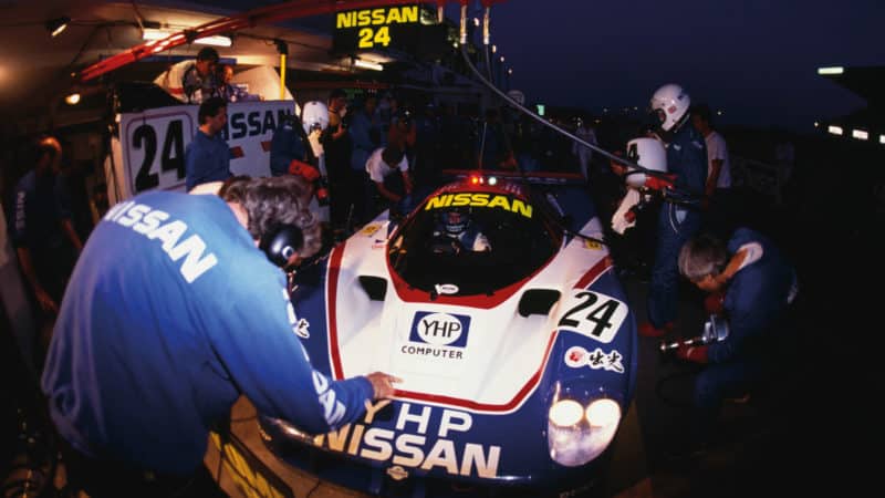 Nissan R89C in the pits at Le Mans 1989