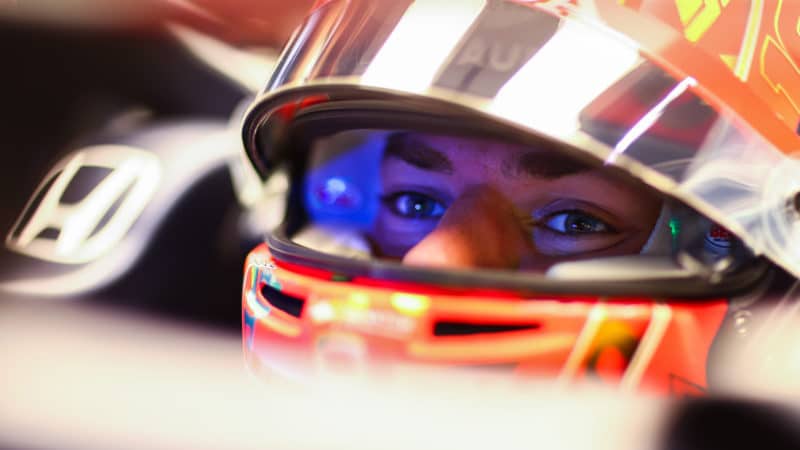 Pierre Gasly looks out from his crash helmet
