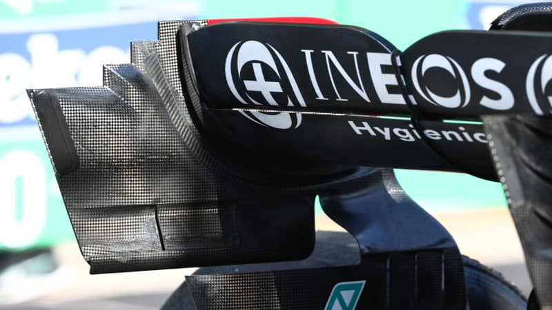 Rear wing of Lewis Hamilton Mercedes