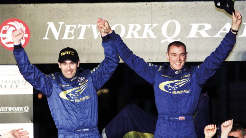 Richard Burns and Robert Reid on the Rally GB podium